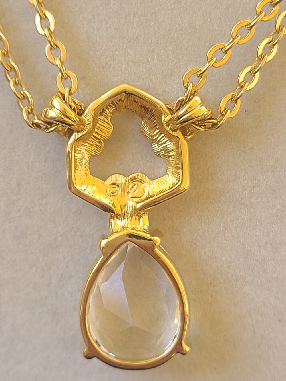 Swarovski Gold Toned Double-Chain Necklace Clear Teardrop Crystal- Excellent Vin - Picture 4 of 7